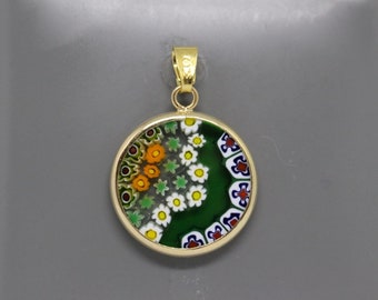 18mm Murano Millefiori Pendant 24K Italian Gold Plated Sterling Silver - GRNG2h