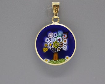 18mm Murano Millefiori Pendant 24K Italian Gold Plated Sterling Silver - BLTG1a