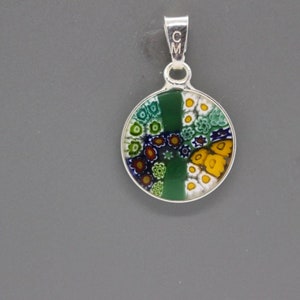 14mm Murano Millefiori Pendant 925 Stamped Italian Sterling Silver GRN6 image 2