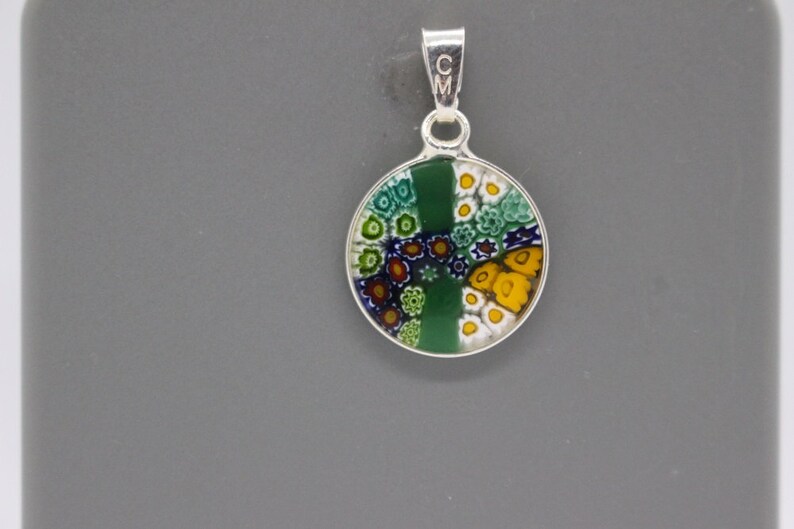 14mm Murano Millefiori Pendant 925 Stamped Italian Sterling Silver GRN6 image 2