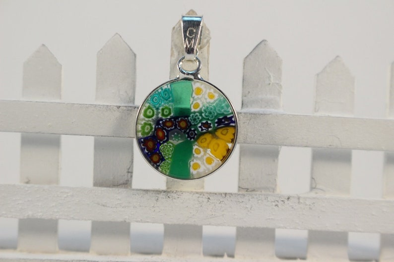 14mm Murano Millefiori Pendant 925 Stamped Italian Sterling Silver GRN6