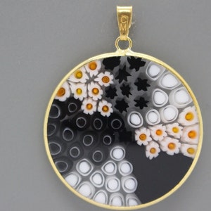 32mm Authentic Murano Glass Millefiori Pendant 24K Gold Plated Italian Sterling Silver - BKOG1f