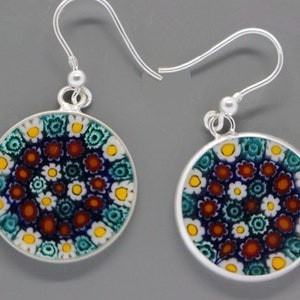 18mm Murano Millefiori Lampwork Glass Earrings 925 Italian Sterling Silver GBYb