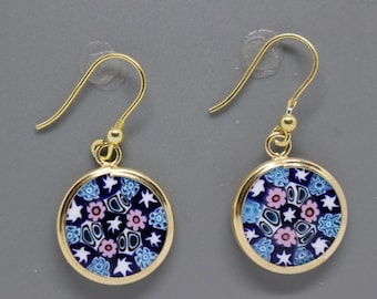 14mm authentische Murano Millefiori Ohrringe aus 24K vergoldetem italienischem Sterlingsilber