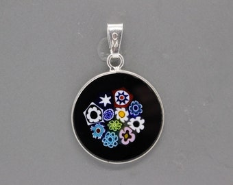 18mm Murano Millefiori Pendant 925 Stamped Italian Sterling Silver - BKF1e