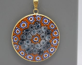 32 mm 本物のムラーノガラス ミルフィオリペンダント 925 イタリアン