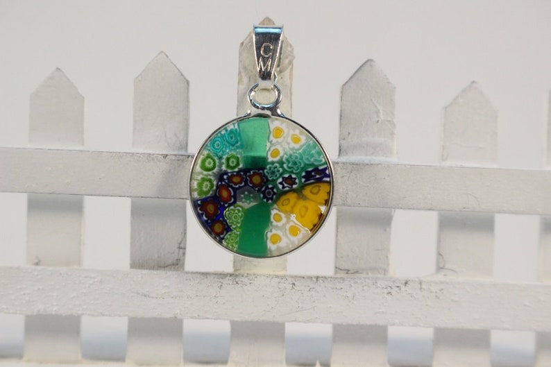 14mm Murano Millefiori Pendant 925 Stamped Italian Sterling Silver GRN6