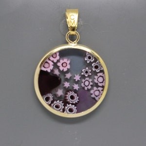 18mm Murano Millefiori Pendant 24K Italian Gold Plated Sterling Silver - PKGG1h