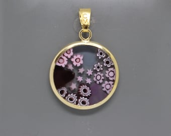 18mm Murano Millefiori Pendant 24K Italian Gold Plated Sterling Silver - PKGG1h