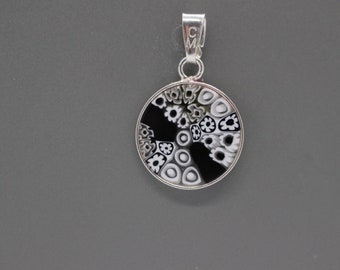 14mm Murano Millefiori Pendant 925 Stamped Italian Sterling Silver - BWD3>