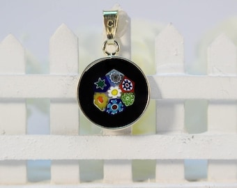 14mm Murano Millefiori Lampwork Glass Pendant 24K Gold Plated Sterling Silver BKFLG1.