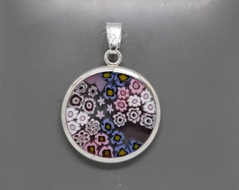 18mm Murano Millefiori Pendant 925 Stamped Italian Sterling Silver - PKG2h