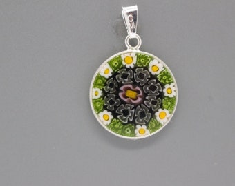 18mm Murano Millefiori Pendant 925 Stamped Italian Sterling Silver - GWPa