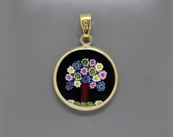 18mm Murano Millefiori Pendant 24K Italian Gold Plated Sterling Silver - BKTGh