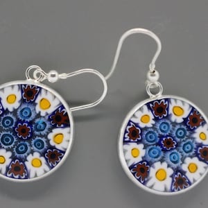 18mm Murano Millefiori Earrings 925 Stamped Italian Sterling Silver - YBR\