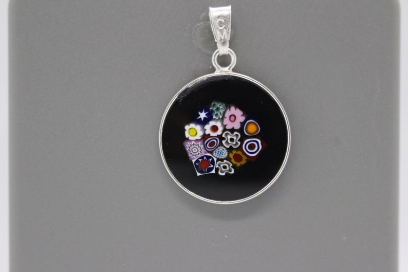 18mm Murano Millefiori Pendant 925 Stamped Italian Sterling Silver BKF' image 3