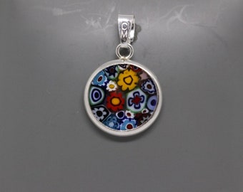 14mm Murano Millefiori Lampwork Glass Pendant 925 Stamped Italian Sterling Silver MLT1h