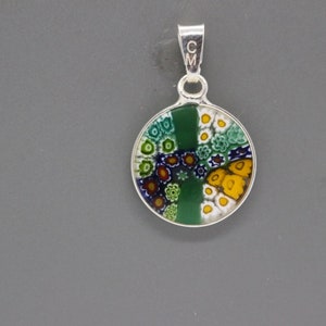 14mm Murano Millefiori Pendant 925 Stamped Italian Sterling Silver GRN6 image 3