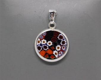 14mm Murano Millefiori Lampwork Glass Pendant 925 Stamped Italian Sterling Silver RDBh