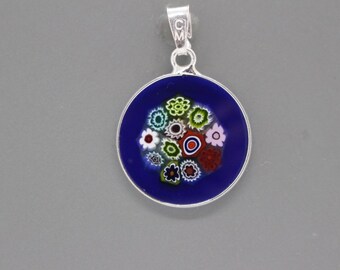 18mm Murano Millefiori Pendant 925 Stamped Italian Sterling Silver - BLF\