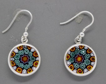 14mm Authentique Murano Millefiori Boucles d’oreilles 925 Estampillé Argent Sterling Italien - GWRg