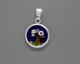 14mm Authentic Murano Millefiori Lampwork Glass Pendant 925 Stamped Italian Sterling Silver - BLT1g