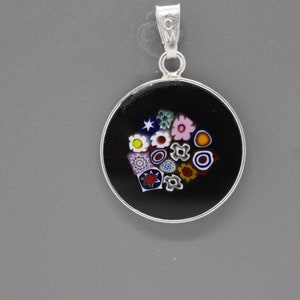 18mm Murano Millefiori Pendant 925 Stamped Italian Sterling Silver BKF' image 2