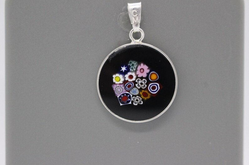 18mm Murano Millefiori Pendant 925 Stamped Italian Sterling Silver BKF' image 2