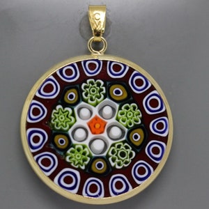 26mm Authentic Murano Millefiori Pendant 24k Gold Plated Italian Sterling Silver -  BGWGh