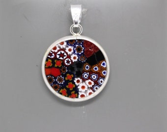 18mm Murano Millefiori Pendant 925 Stamped Italian Sterling Silver - RDB1h