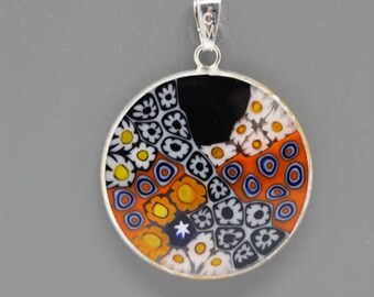 26mm Authentic Murano Millefiori Pendant 925 Stamped Italian Sterling Silver from Murano, Italy - RDBe