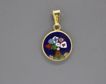 14mm Murano Millefiori Pendant 24K Gold Plated Italian Sterling Silver - BLTG2?