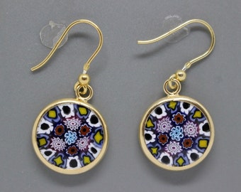 14mm authentische Murano Millefiori Ohrringe 24K Vergoldet Italienisches Sterling Silber - WGBGh