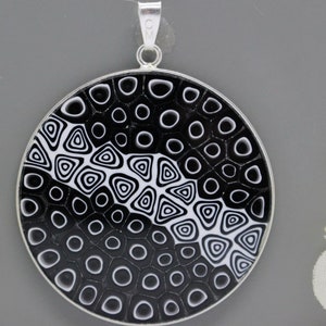 36mm Authentic Murano Glass Millefiori Pendant 925 Italian Sterling Silver - BKW1\