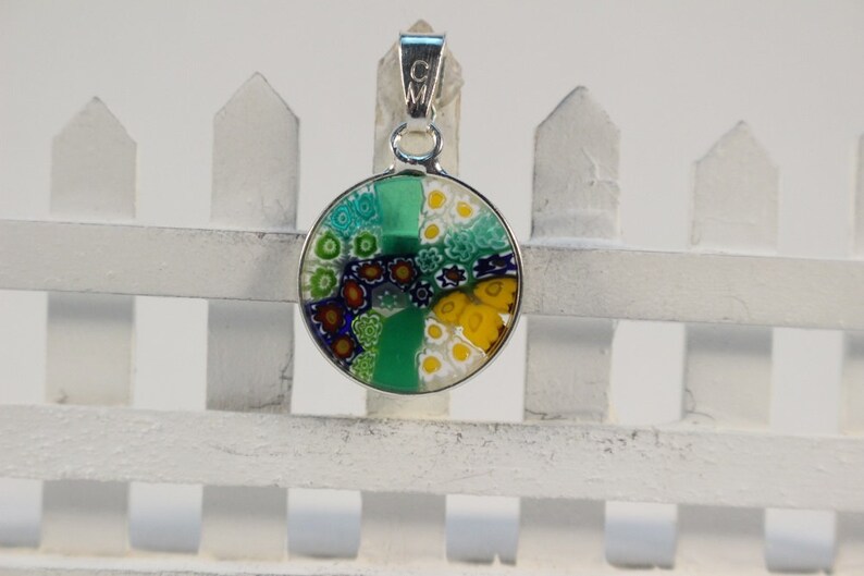 14mm Murano Millefiori Pendant 925 Stamped Italian Sterling Silver GRN6