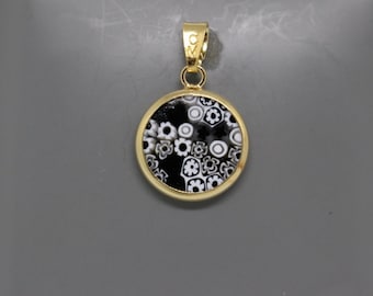 14mm Murano Millefiori Lampwork Glass Pendant 24K Gold Plated Italian Sterling Silver - BWDGh