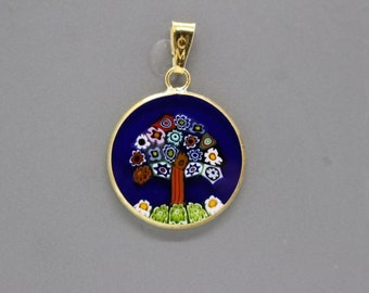 18mm Authentic Murano Millefiori Pendant 24K Italian Gold Plated Sterling Silver - BLTG2g