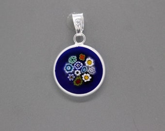 14mm Authentic Murano Millefiori Lampwork Glass Pendant 925 Stamped Italian Sterling Silver - BLF1g