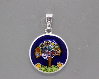 18mm Murano Millefiori Pendant 925 Stamped Italian Sterling Silver - BLT4e