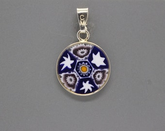 14mm Murano Millefiori Lampwork Glass Pendant 24K Gold Plated Sterling Silver Pink Sapphire