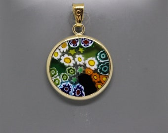 18mm Murano Millefiori Pendant 24K Italian Gold Plated Sterling Silver - GRNG1h