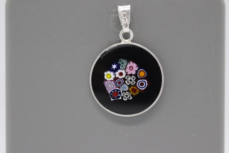 18mm Murano Millefiori Pendant 925 Stamped Italian Sterling Silver BKF' image 1