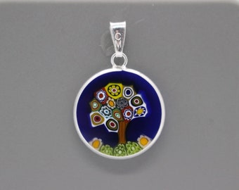 18mm Authentic Murano Millefiori Pendant 925 Stamped Italian Sterling Silver - BLTd