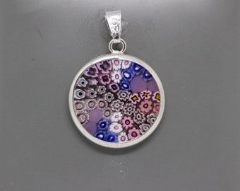 18mm Murano Millefiori Pendant 925 Stamped Italian Sterling Silver - PKG1h