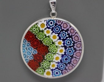 32 mm 本物のムラーノガラス ミルフィオリペンダント 925 イタリアン