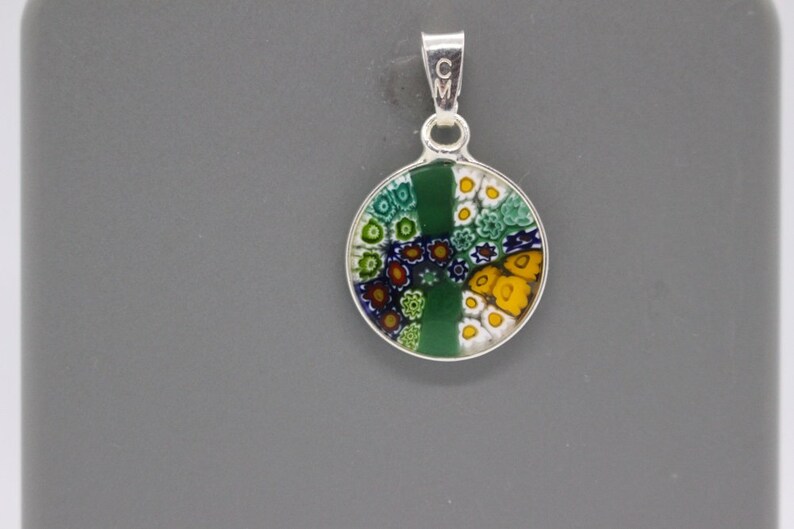 14mm Murano Millefiori Pendant 925 Stamped Italian Sterling Silver GRN6 image 4