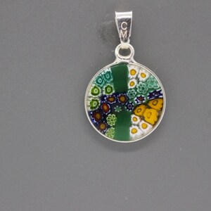 14mm Murano Millefiori Pendant 925 Stamped Italian Sterling Silver GRN6 image 1