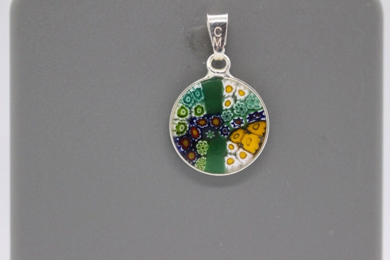 14mm Murano Millefiori Pendant 925 Stamped Italian Sterling Silver GRN6 image 1