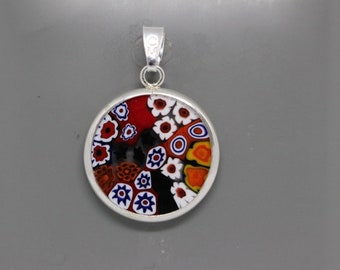 18mm Murano Millefiori Pendant 925 Stamped Italian Sterling Silver - RDB2h