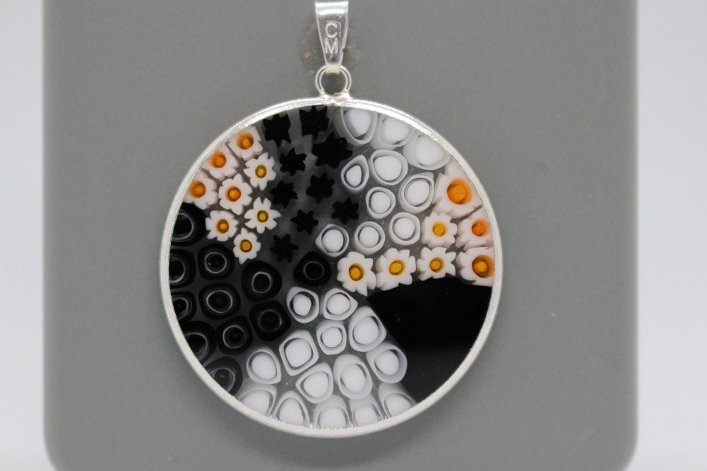 32 mm 本物のムラーノガラス ミルフィオリペンダント 925 イタリアン